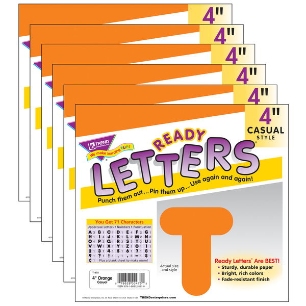 Trend Enterprises Orange 4" Casual Uppercase Ready Letters®, PK6 T475